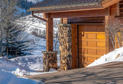 The snowy entrance to a home in Park City, Utah.